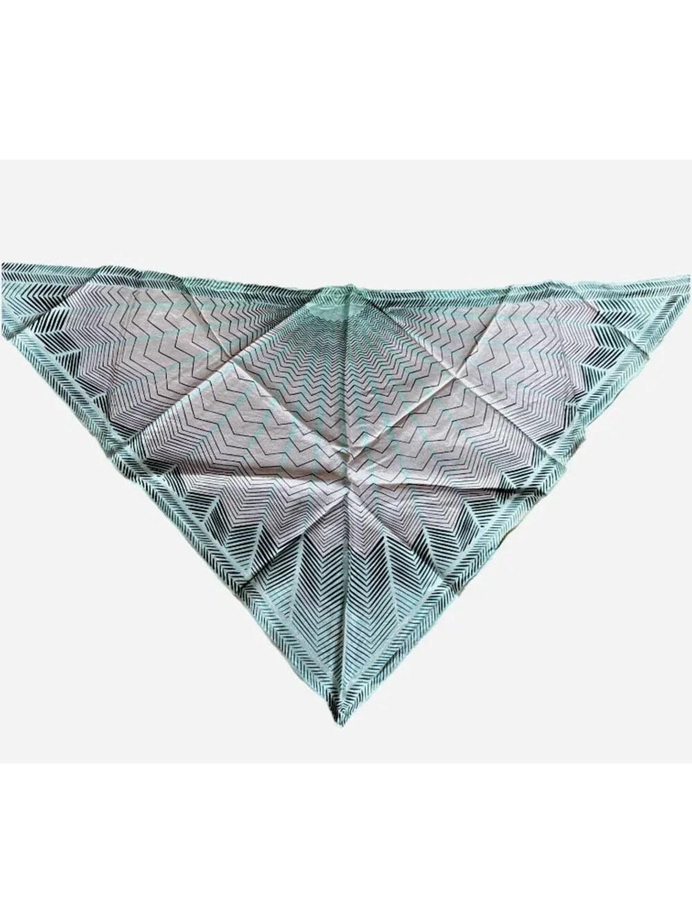 VINTAGE Scarf Triangle Hand Rolled Hem Pink Aqua Zig Zag Pattern Head Neck Scarf